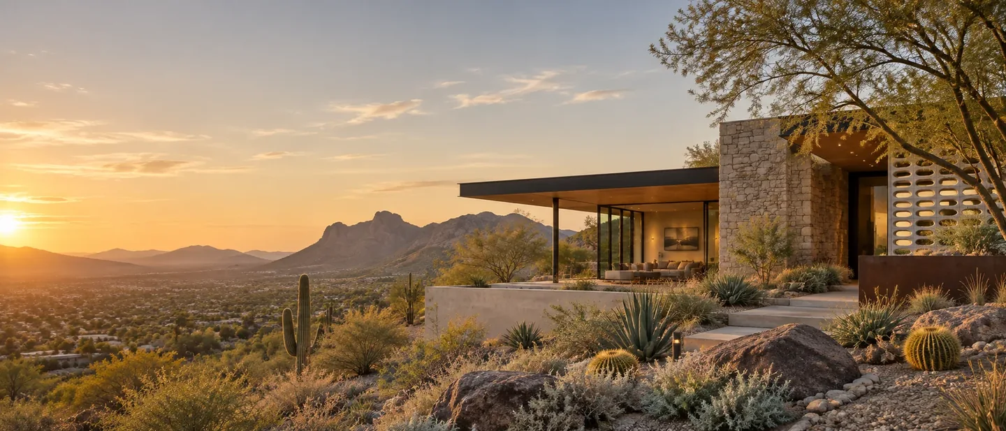 a custom residence integrated into a desert hillside.